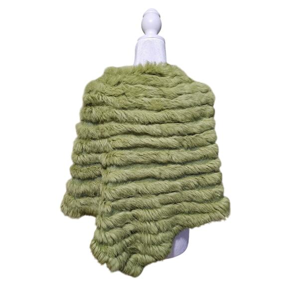 Cejon Poncho Green Soft Made with Genuine Rabbit Asymmetrical Bojo - Picture 1 of 5
